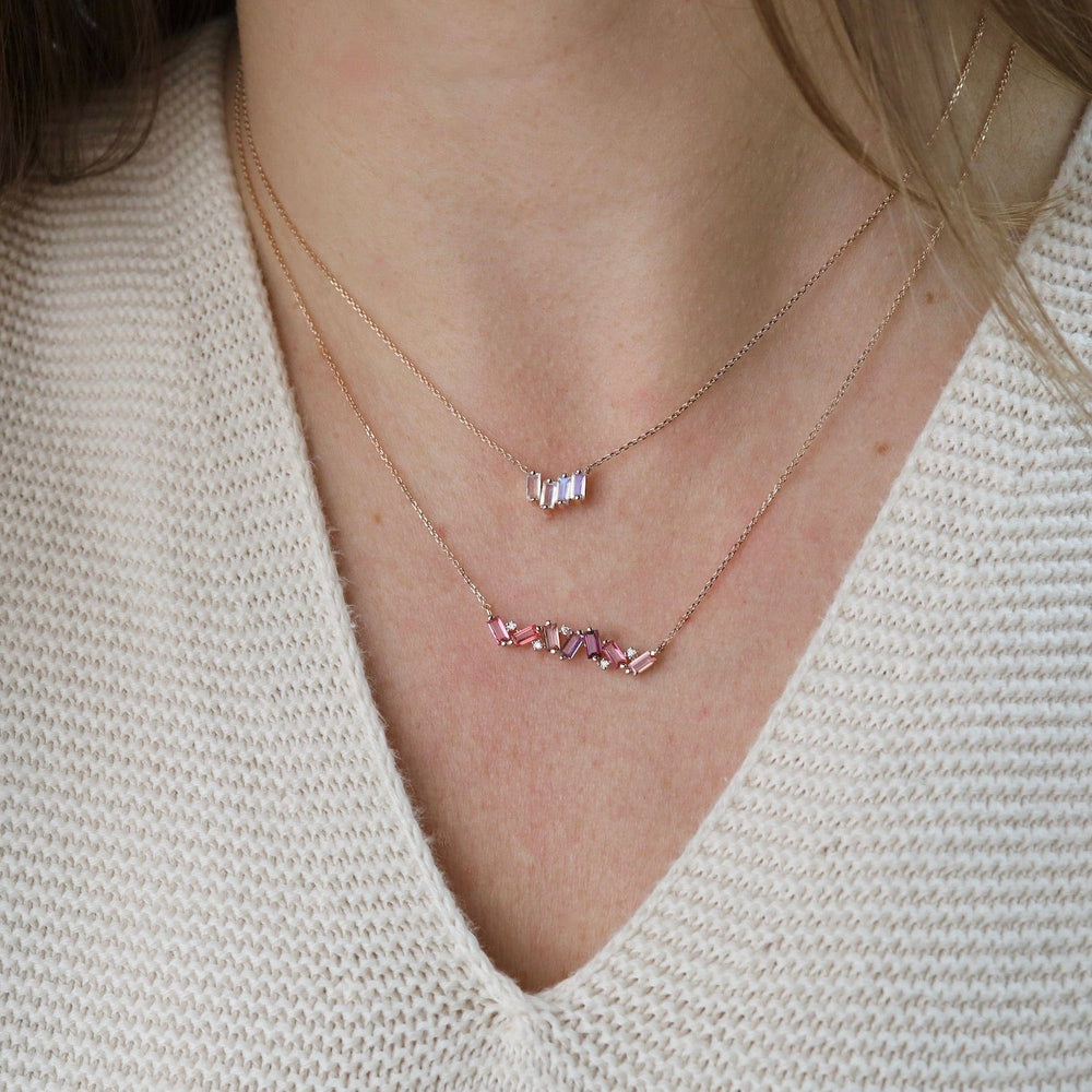 
                      
                        NKL-14K Rose Gold Frenesia Mixed Pink Topaz Bar Necklace
                      
                    