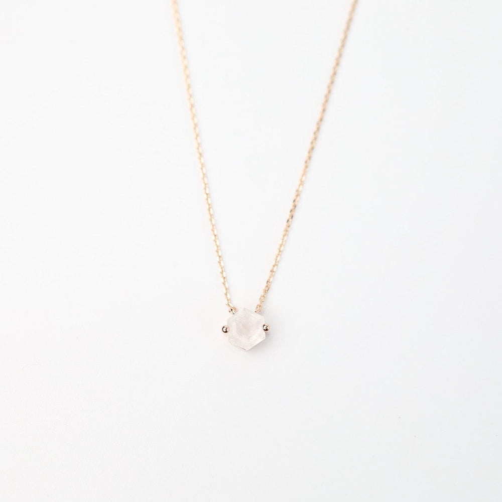 NKL-14K Rose Gold Hexagon Rainbow Moonstone Necklace