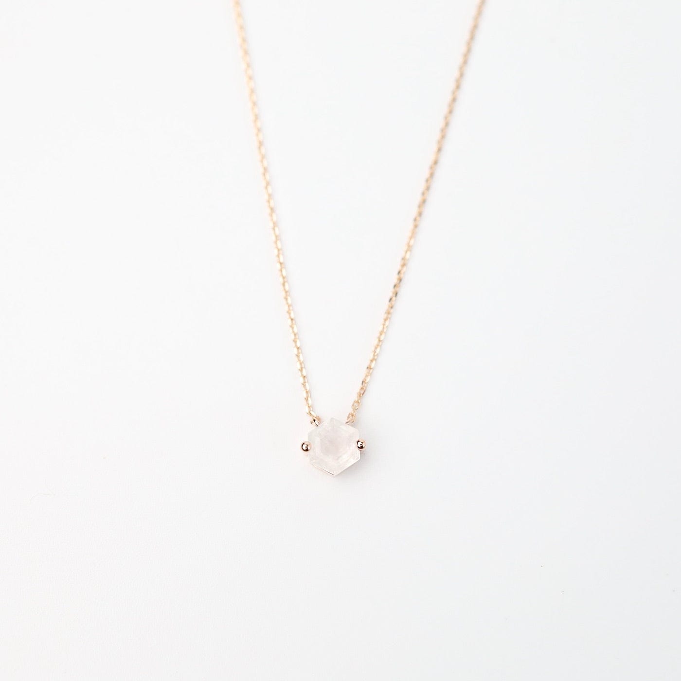 NKL-14K Rose Gold Hexagon Rainbow Moonstone Necklace