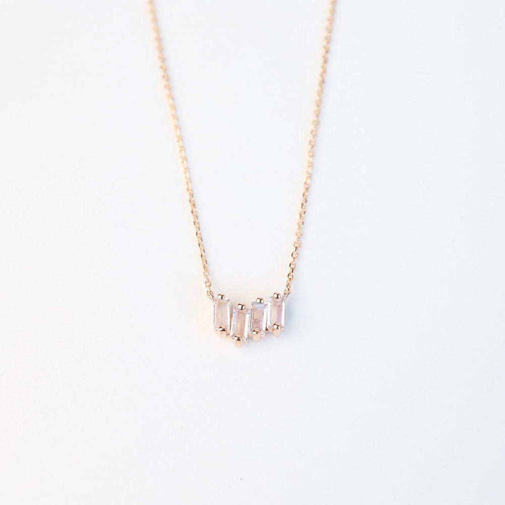 NKL-14K Rose Gold Mini Zig Zag Rainbow Moonstone Bar Necklace