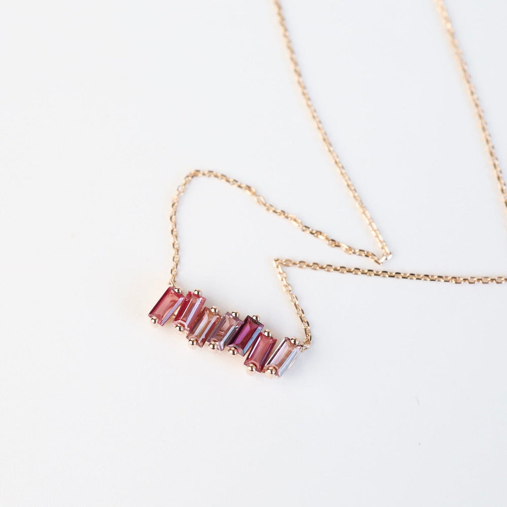 
                  
                    NKL-14K Rose Gold Mixed Pink Baguette Bar Necklace
                  
                