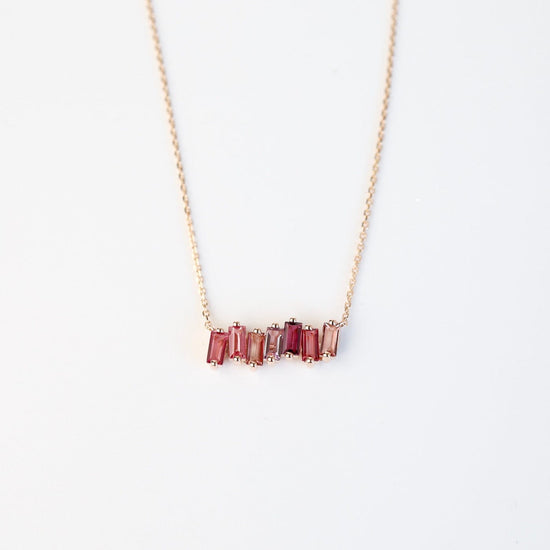 NKL-14K Rose Gold Mixed Pink Baguette Bar Necklace