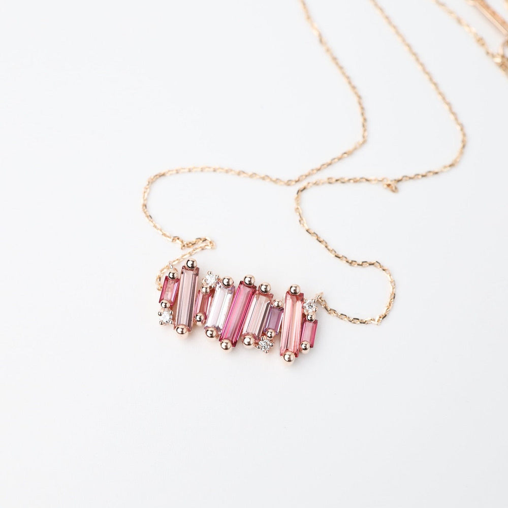 
                  
                    NKL-14K Rose Gold Mixed Pink Topaz Large Baguette Bar Necklace
                  
                