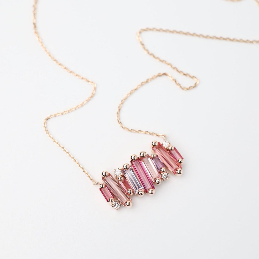 
                  
                    NKL-14K Rose Gold Mixed Pink Topaz Large Baguette Bar Necklace
                  
                