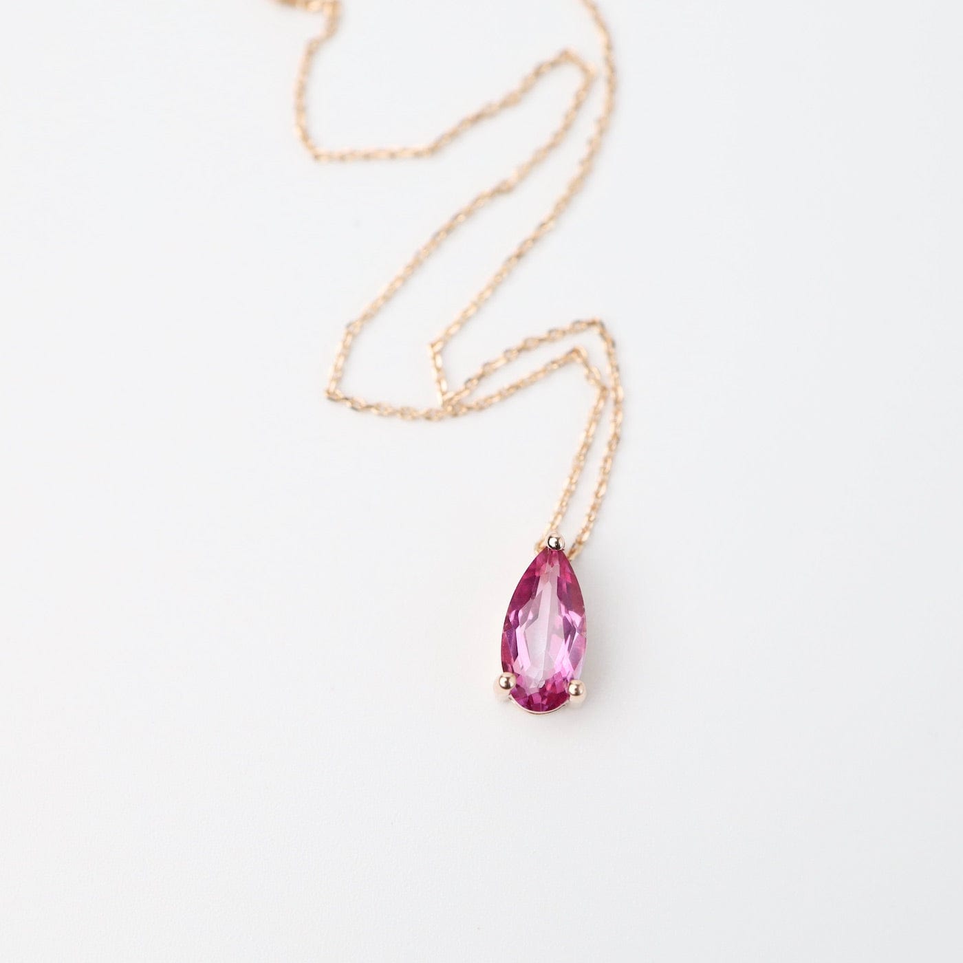 NKL-14K Rose Gold Pear Shaped Pink Topaz Necklace