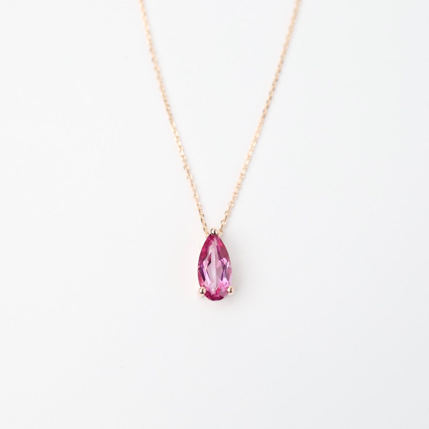 NKL-14K Rose Gold Pear Shaped Pink Topaz Necklace