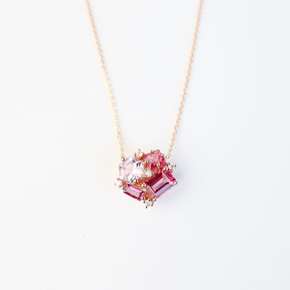 NKL-14K Rose Gold Pink Cluster Necklace