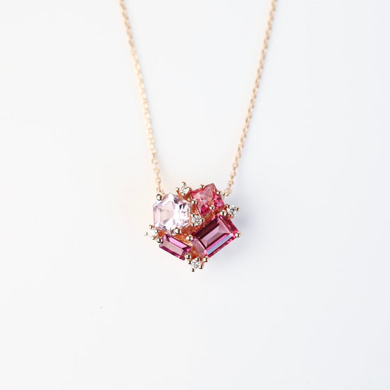 NKL-14K Rose Gold Pink Cluster Necklace