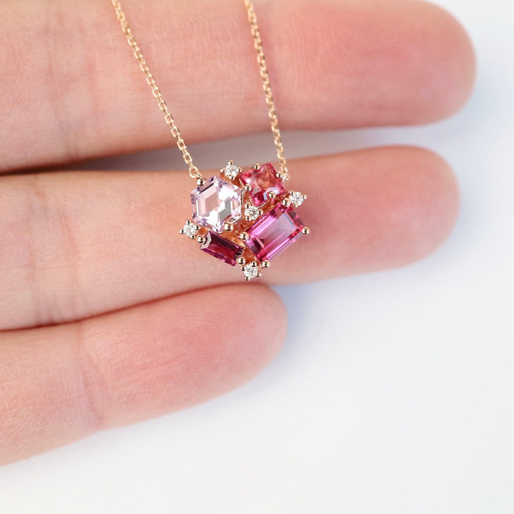 
                  
                    NKL-14K Rose Gold Pink Cluster Necklace
                  
                