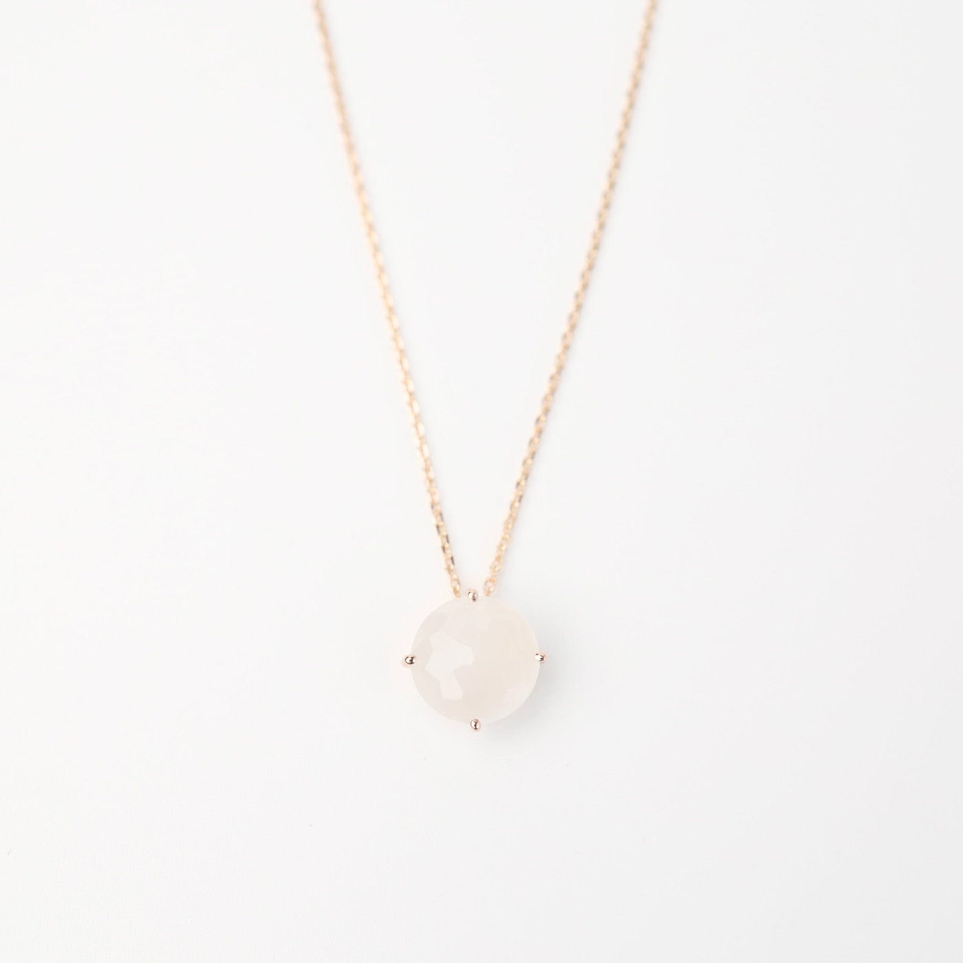 NKL-14K Rose Gold Round White Moonstone Necklace