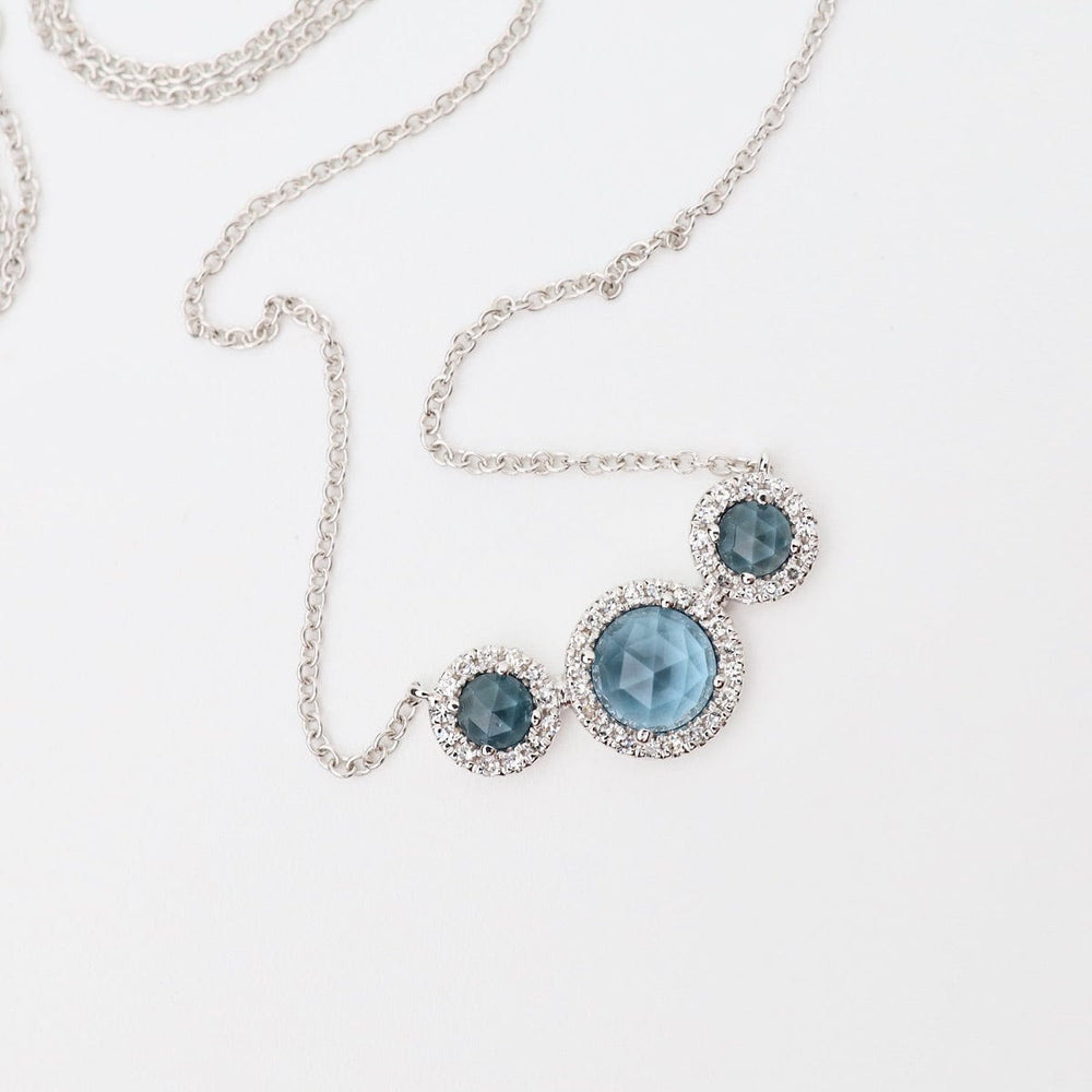 
                      
                        NKL-14K Rosie Bar of Rose Cut London Blue Topaz with White Diamond Halo Necklace
                      
                    