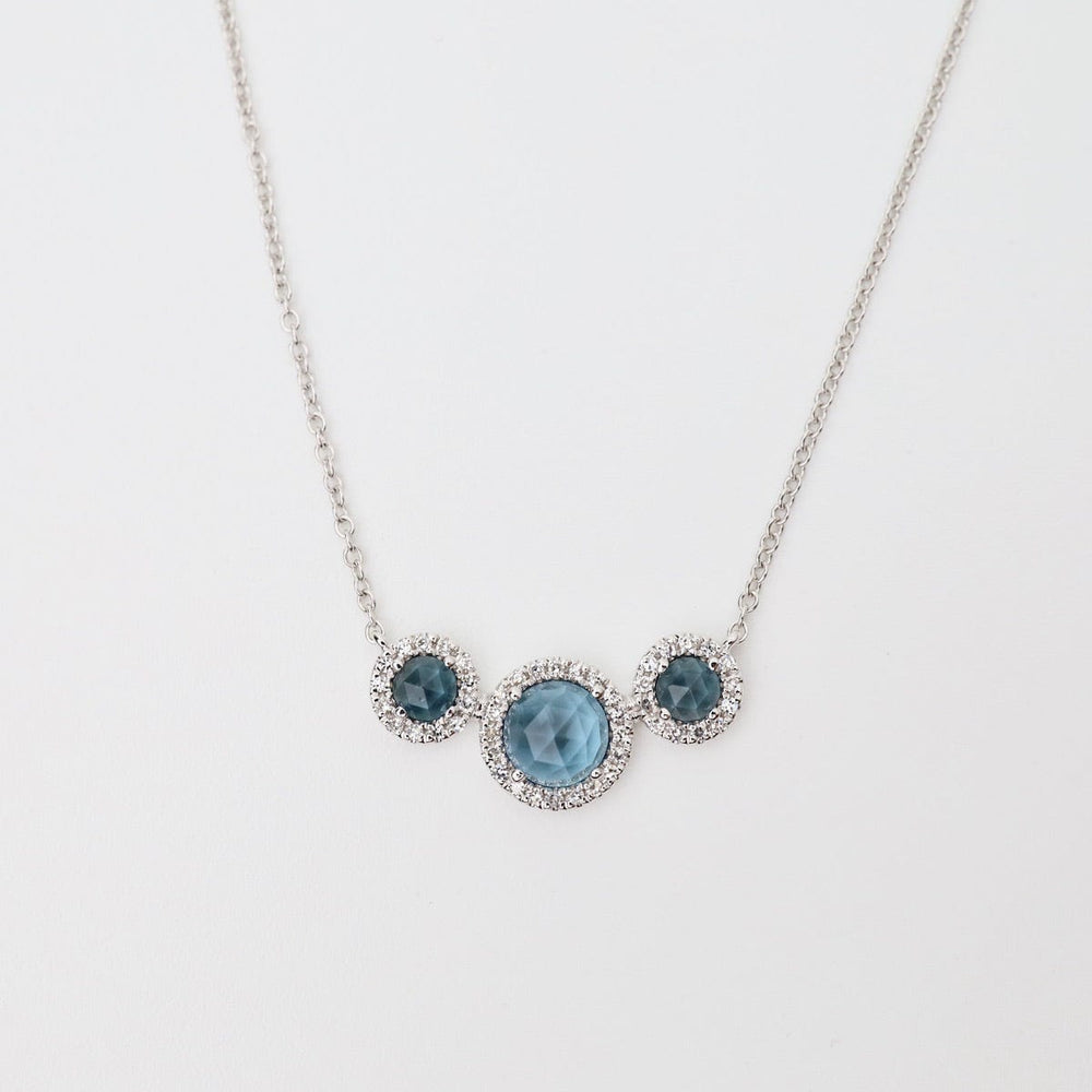 
                      
                        NKL-14K Rosie Bar of Rose Cut London Blue Topaz with White Diamond Halo Necklace
                      
                    