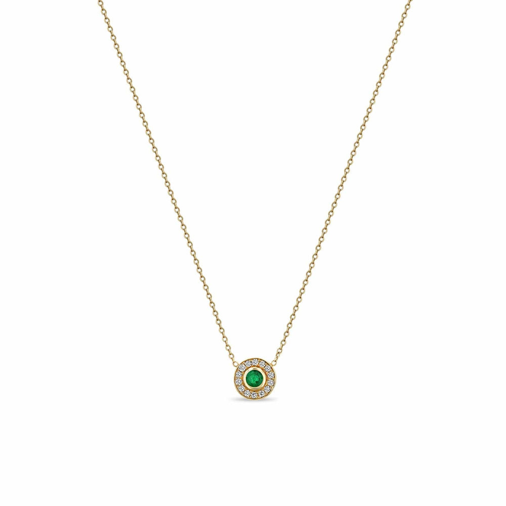 NKL-14K Round Emerald & Diamond Halo Necklace