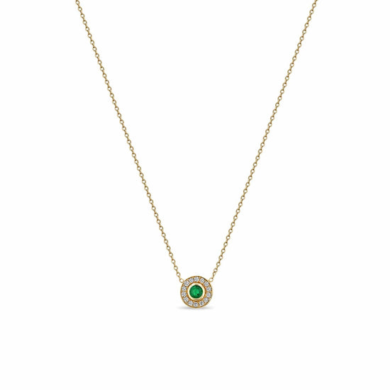 NKL-14K Round Emerald & Diamond Halo Necklace