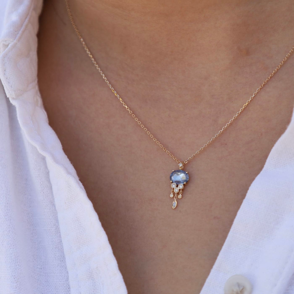 NKL-14K SAPPHIRE REGULAR & DANGLING DIAMONDS JELLYFISH NEC