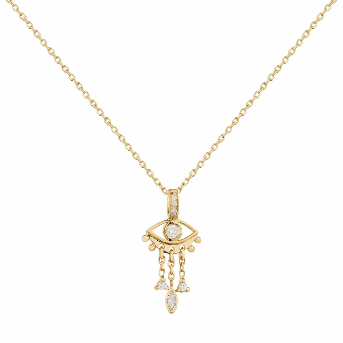 NKL-14K Small Diamond Eye & Dangling Details Necklace