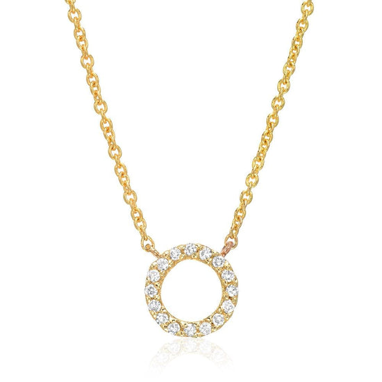 NKL-14K Small Diamond Open Circle Necklace - 14k Yellow Gold
