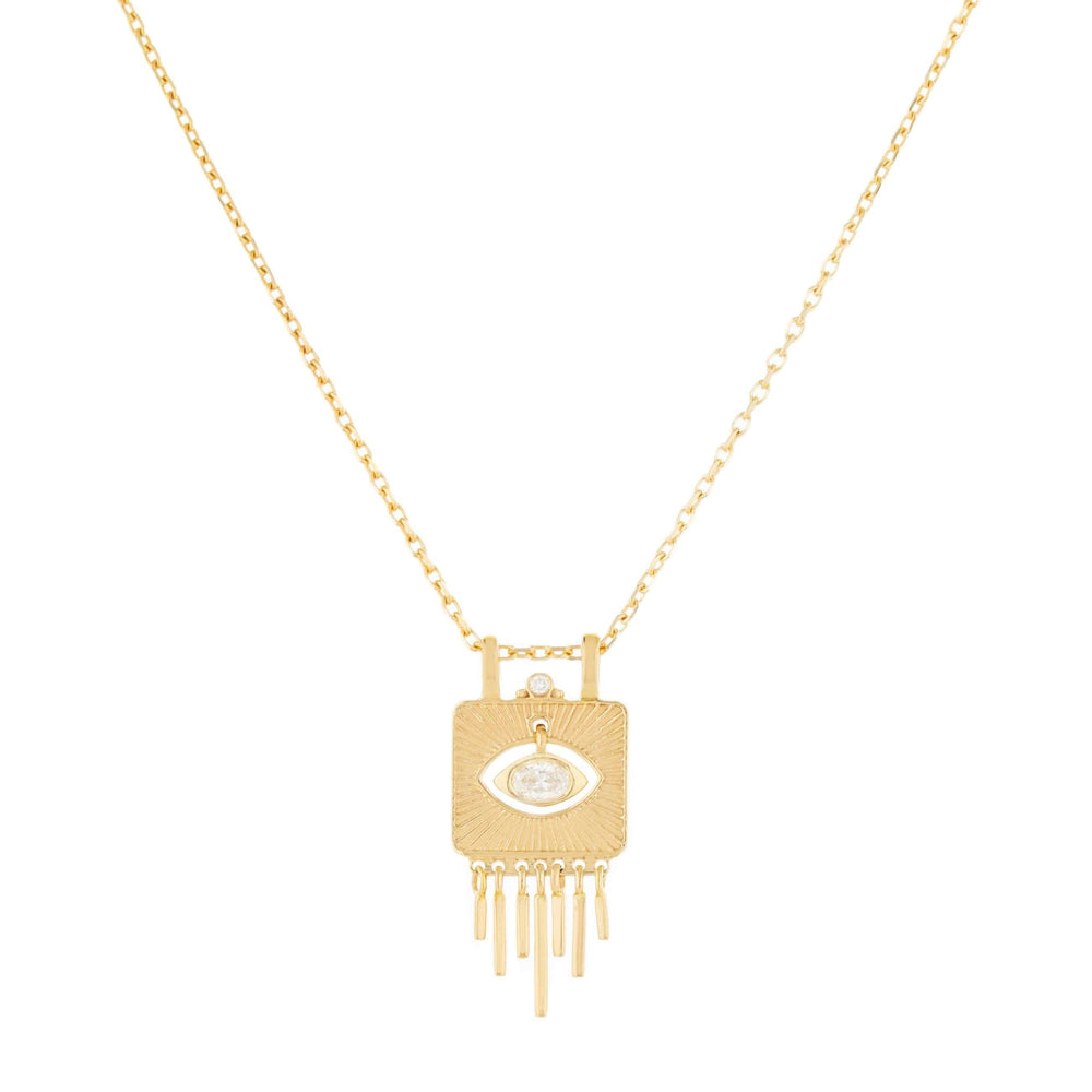 NKL-14K Small Solid Gold Plate with Sunbeams & Dangling Ey