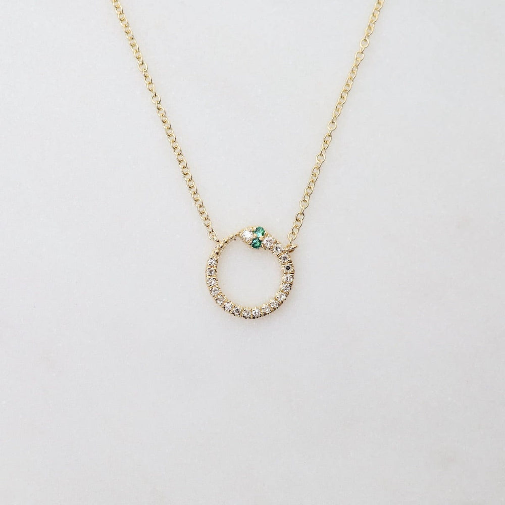 
                  
                    NKL-14K Snake Ouroboros Necklace with Tsavorite Garnets
                  
                