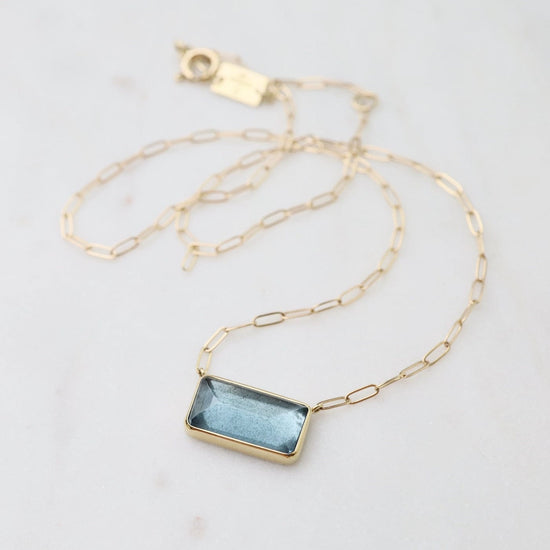 NKL-14K Sterling & 14K Gold Chain Necklace with Rectangular Inverted Moss Aquamarine