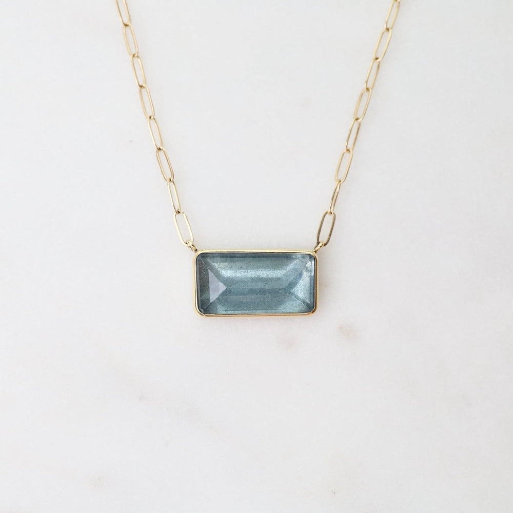 
                      
                        NKL-14K Sterling & 14K Gold Chain Necklace with Rectangular Inverted Moss Aquamarine
                      
                    