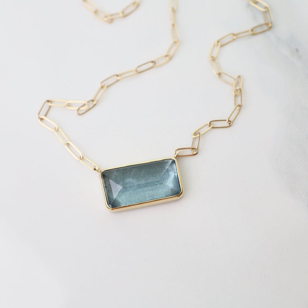 
                      
                        NKL-14K Sterling & 14K Gold Chain Necklace with Rectangular Inverted Moss Aquamarine
                      
                    