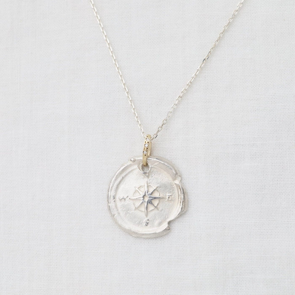 NKL-14K Sterling Silver & 14k Gold Compass Necklace