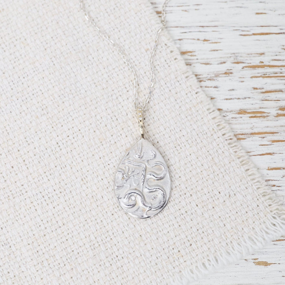 NKL-14K Sterling Silver & 14K Gold Hamsa & The Snake Necklace