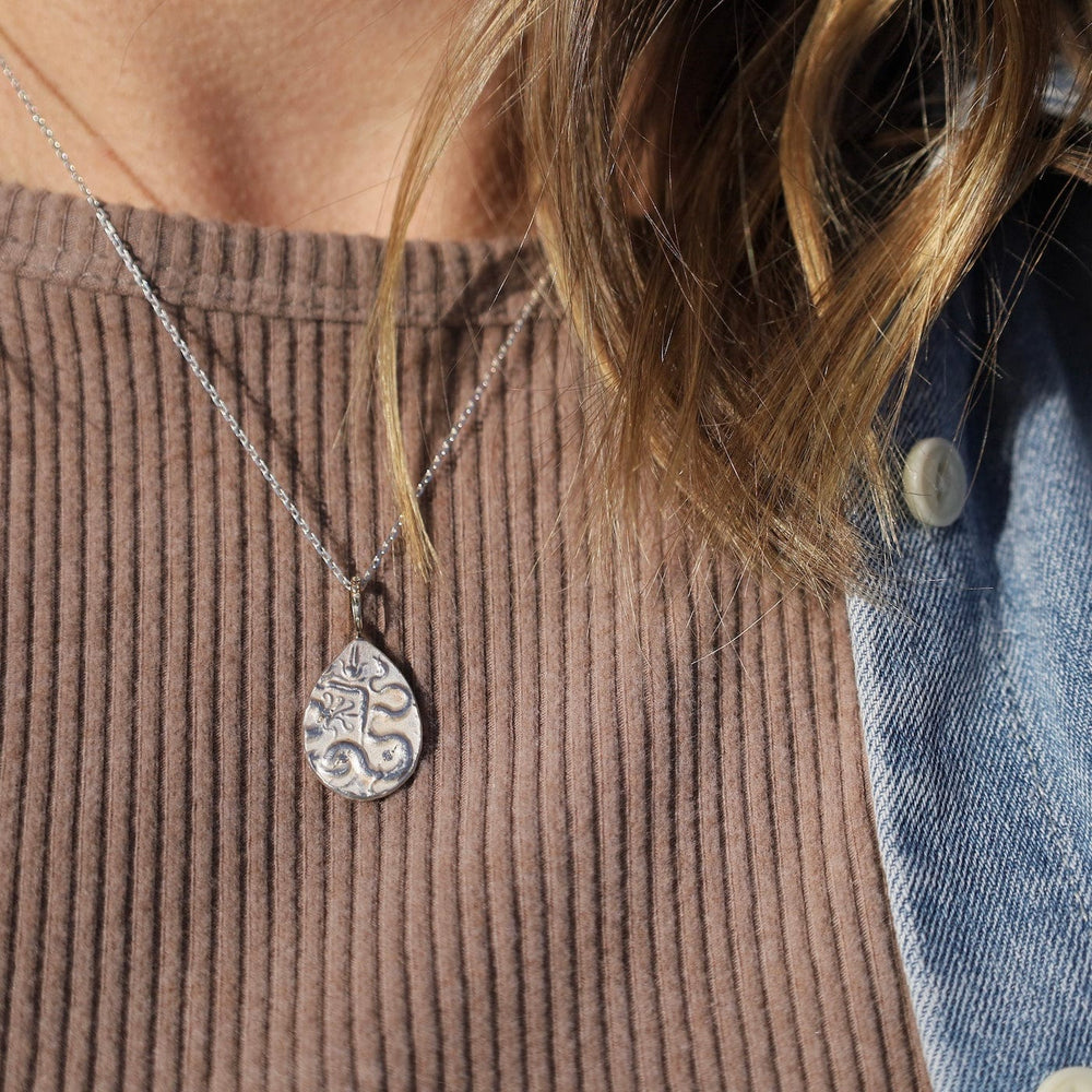 NKL-14K Sterling Silver & 14K Gold Hamsa & The Snake Necklace