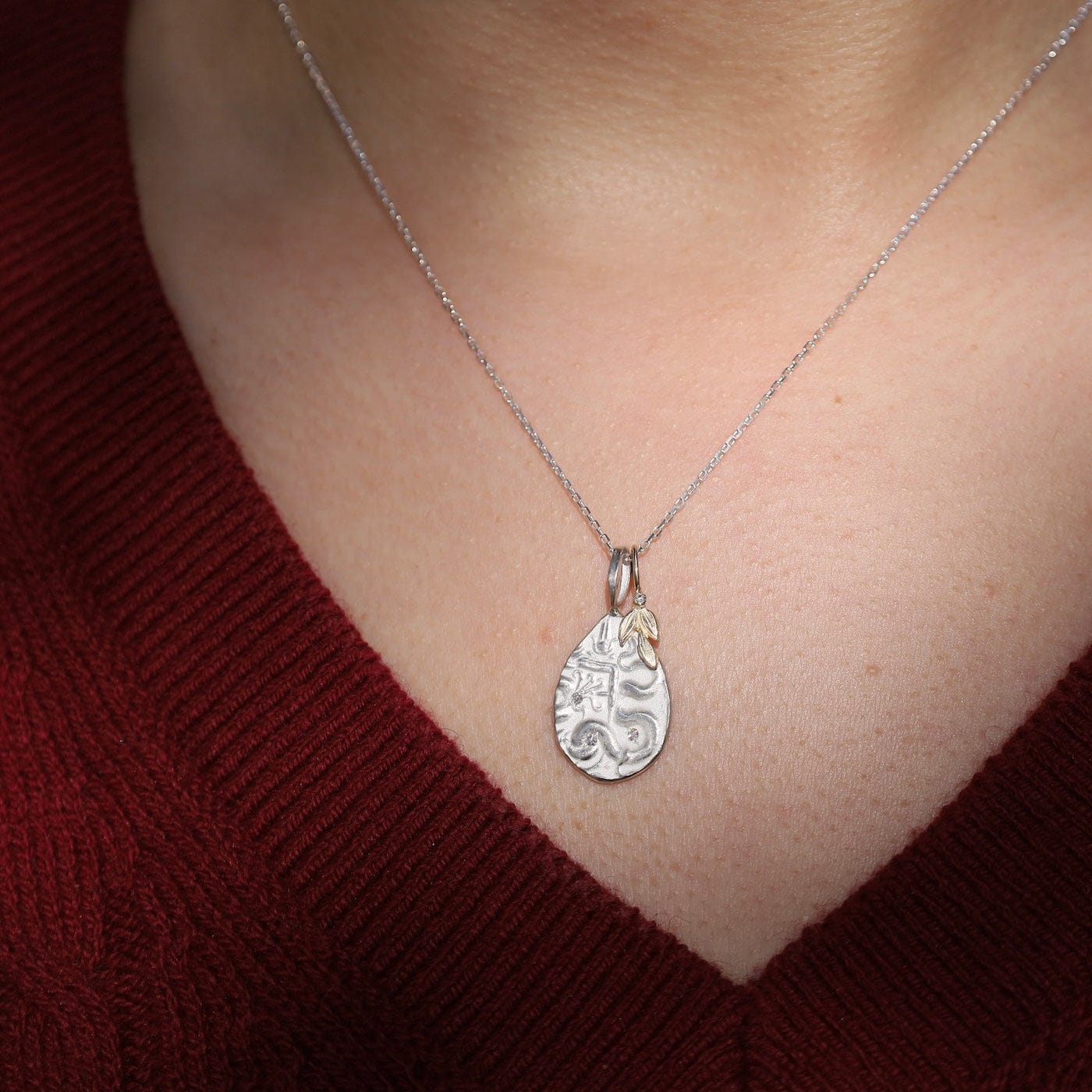 NKL-14K Sterling Silver Hamsa & The Snake Pendant Necklace