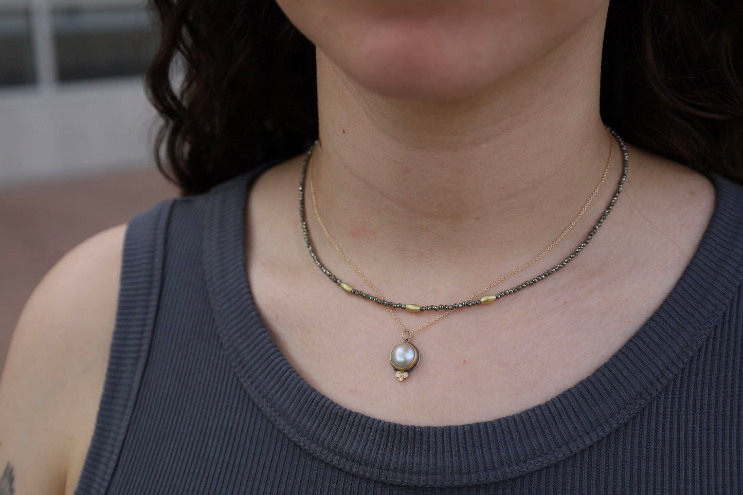 NKL-14K Tahitian Pearl Necklace With Diamond Trio