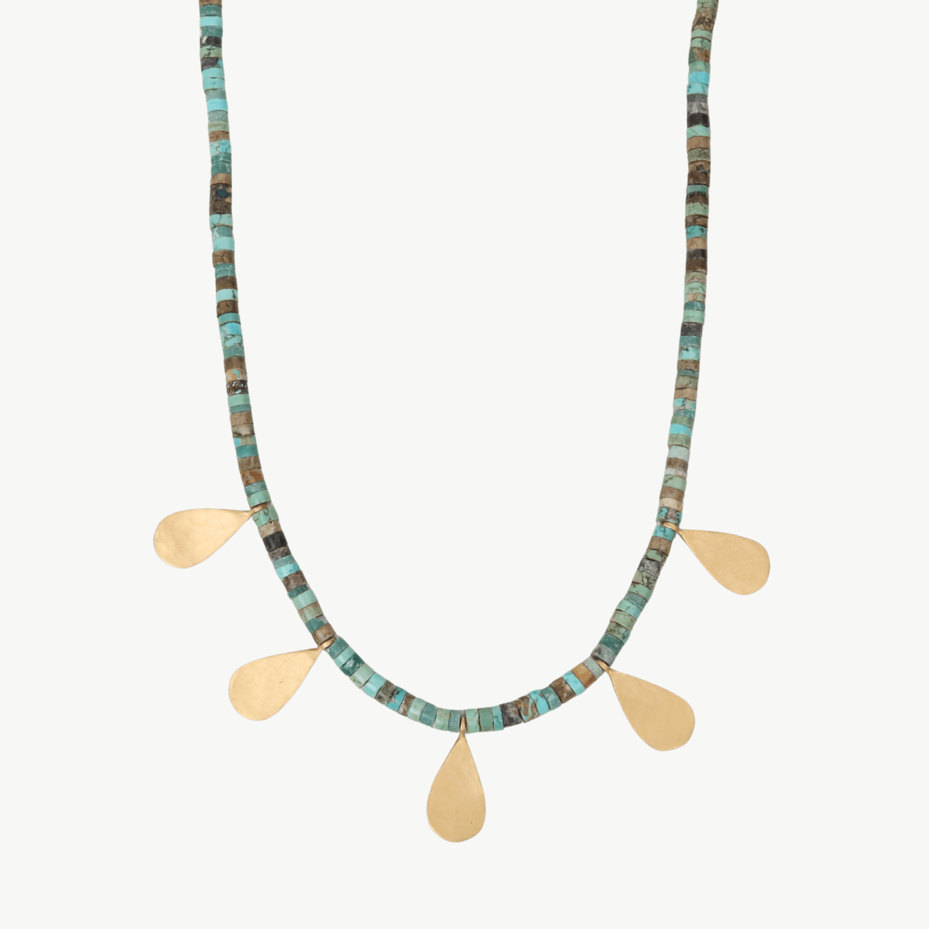 NKL-14K Turquoise Necklace with Hammered Gold Teardrops