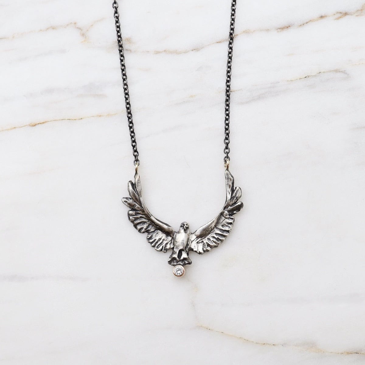 NKL-14K Upward Eagle Silver & 14k Necklace with Diamond