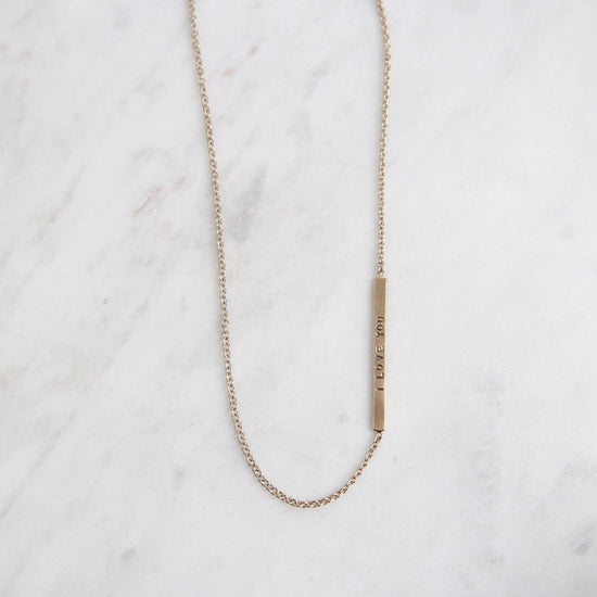 NKL-14K White Gold Chain with Yellow Gold 'I Love You' & 'XOXO' Bar