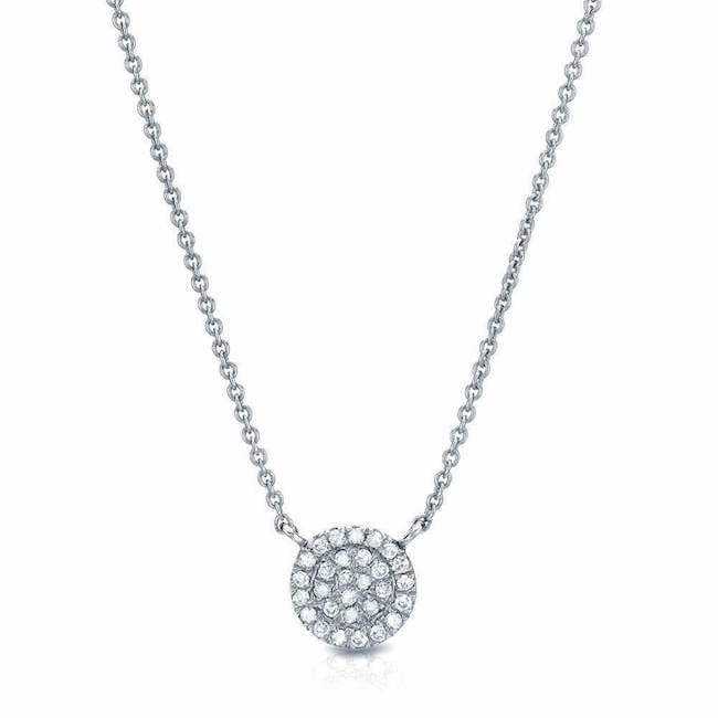 
                      
                        NKL-14K White Gold Small Pave Diamond Circle Necklace
                      
                    