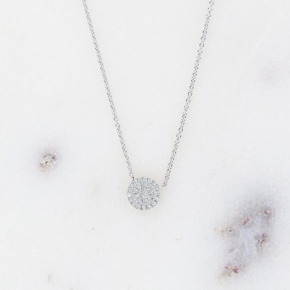 
                      
                        NKL-14K White Gold Small Pave Diamond Circle Necklace
                      
                    