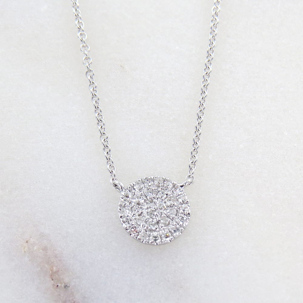 
                      
                        NKL-14K White Gold Small Pave Diamond Circle Necklace
                      
                    