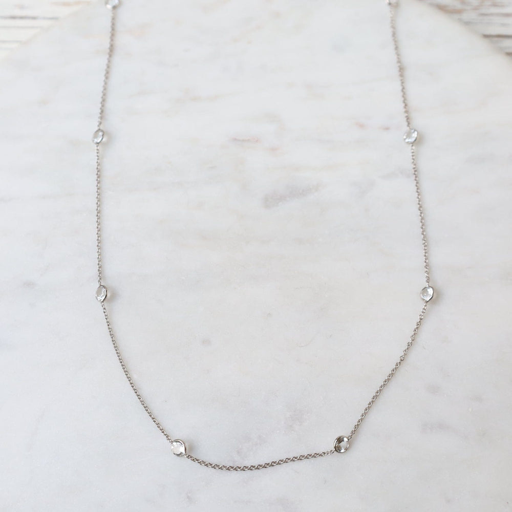 NKL-14K White Gold & White Topaz 8 Stone Station Necklace