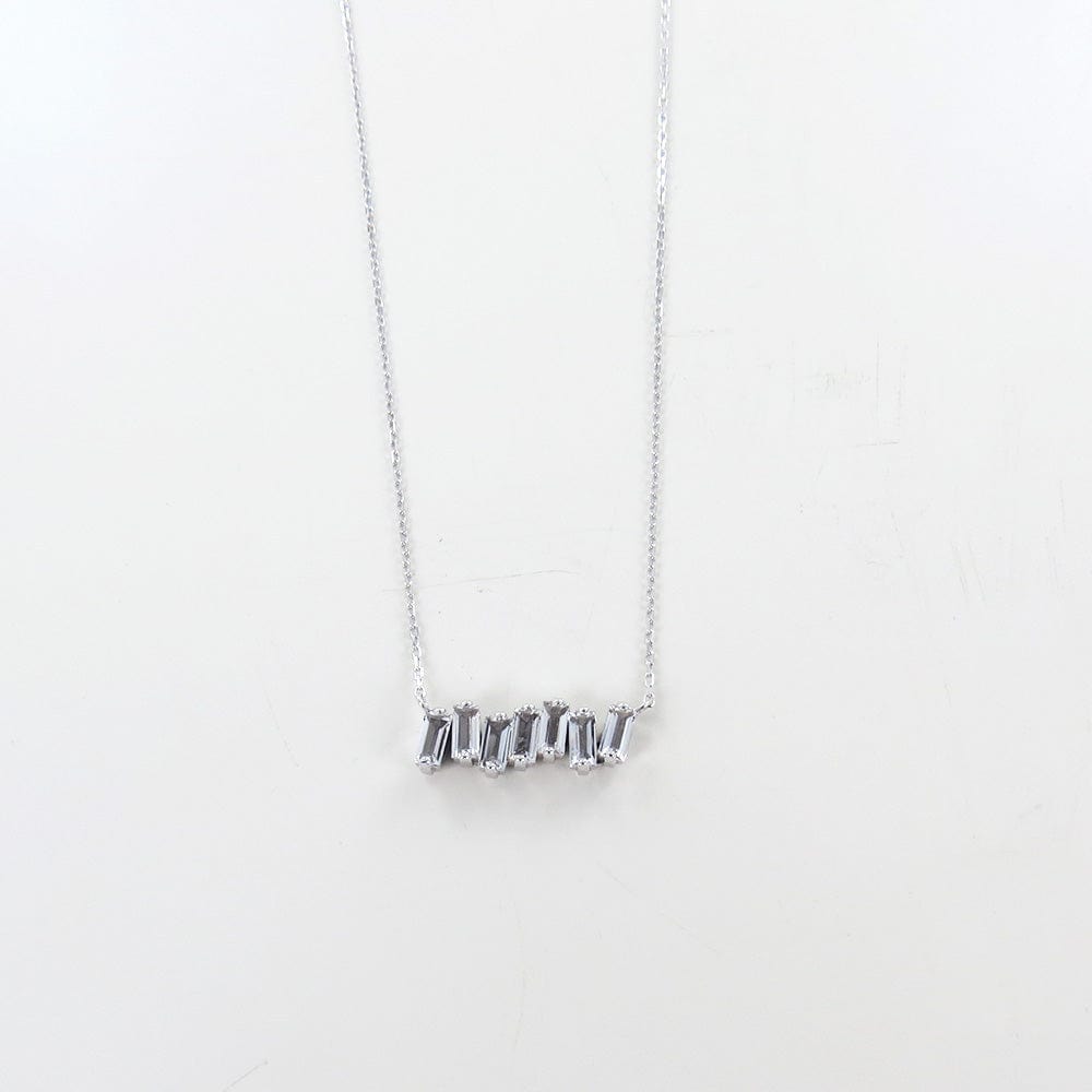 NKL-14K WHITE GOLD WHITE TOPAZ BAR NECKLACE