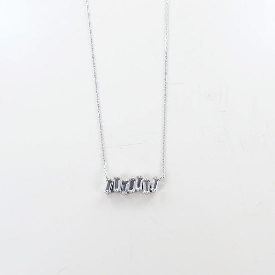 Load image into Gallery viewer, NKL-14K WHITE GOLD WHITE TOPAZ BAR NECKLACE
