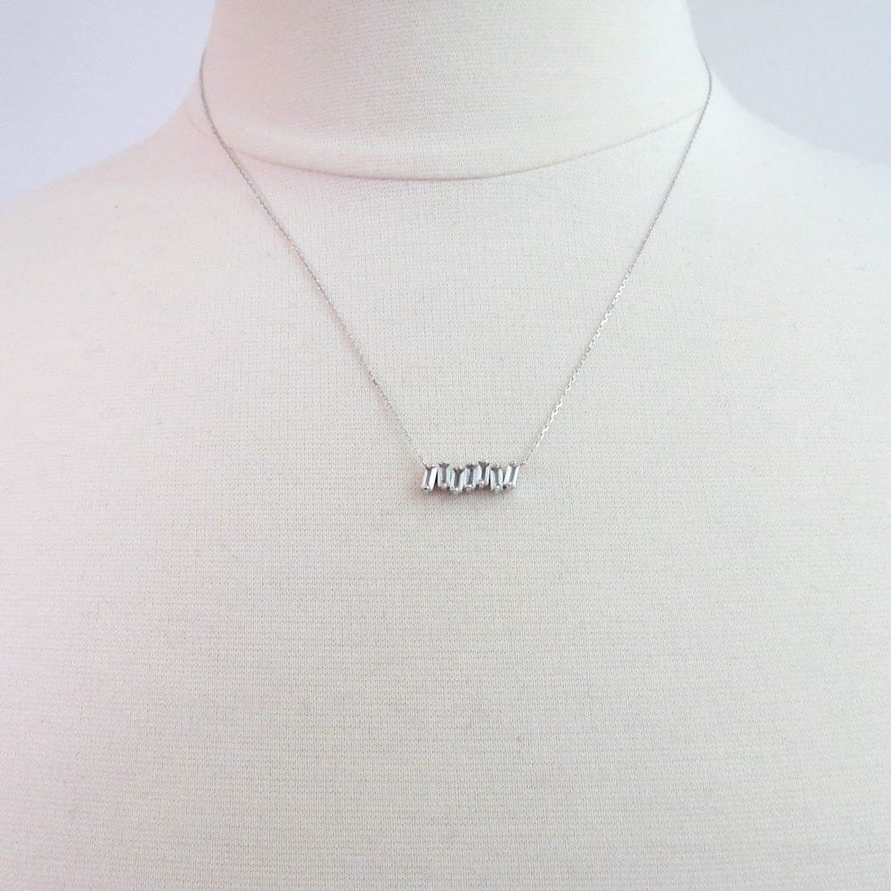 NKL-14K WHITE GOLD WHITE TOPAZ BAR NECKLACE