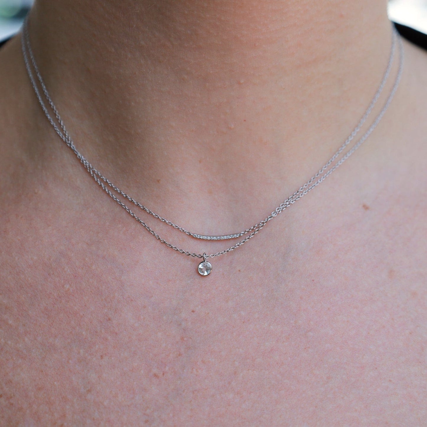 NKL-14K White Gold & White Topaz Solitaire Necklace