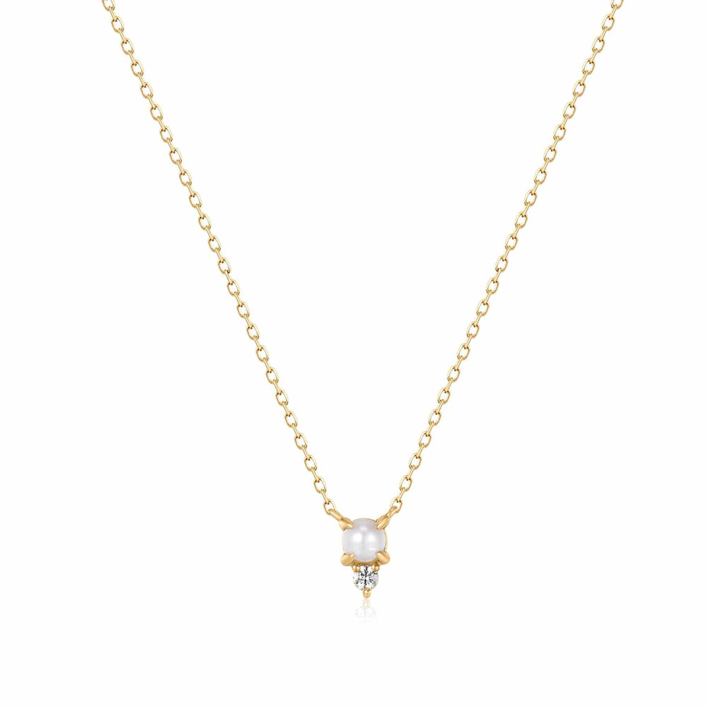 NKL-14K White Sapphire & Pearl Necklace