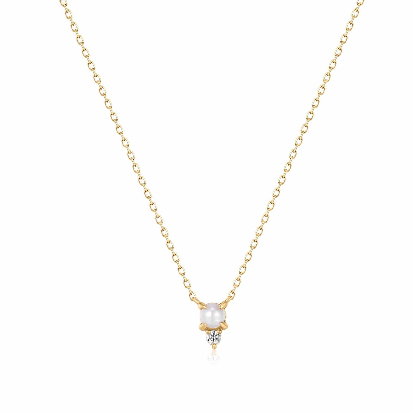 NKL-14K White Sapphire & Pearl Necklace