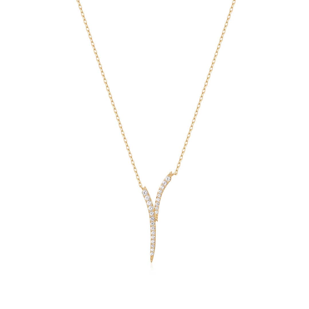 NKL-14K White Sapphire Plunge Necklace