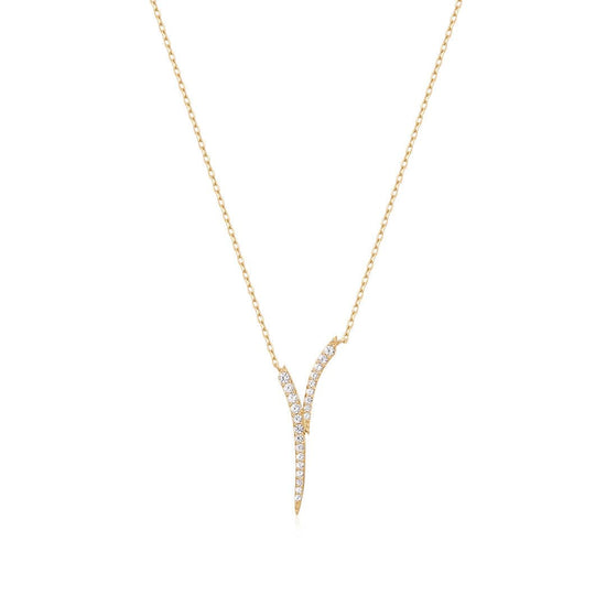 NKL-14K White Sapphire Plunge Necklace