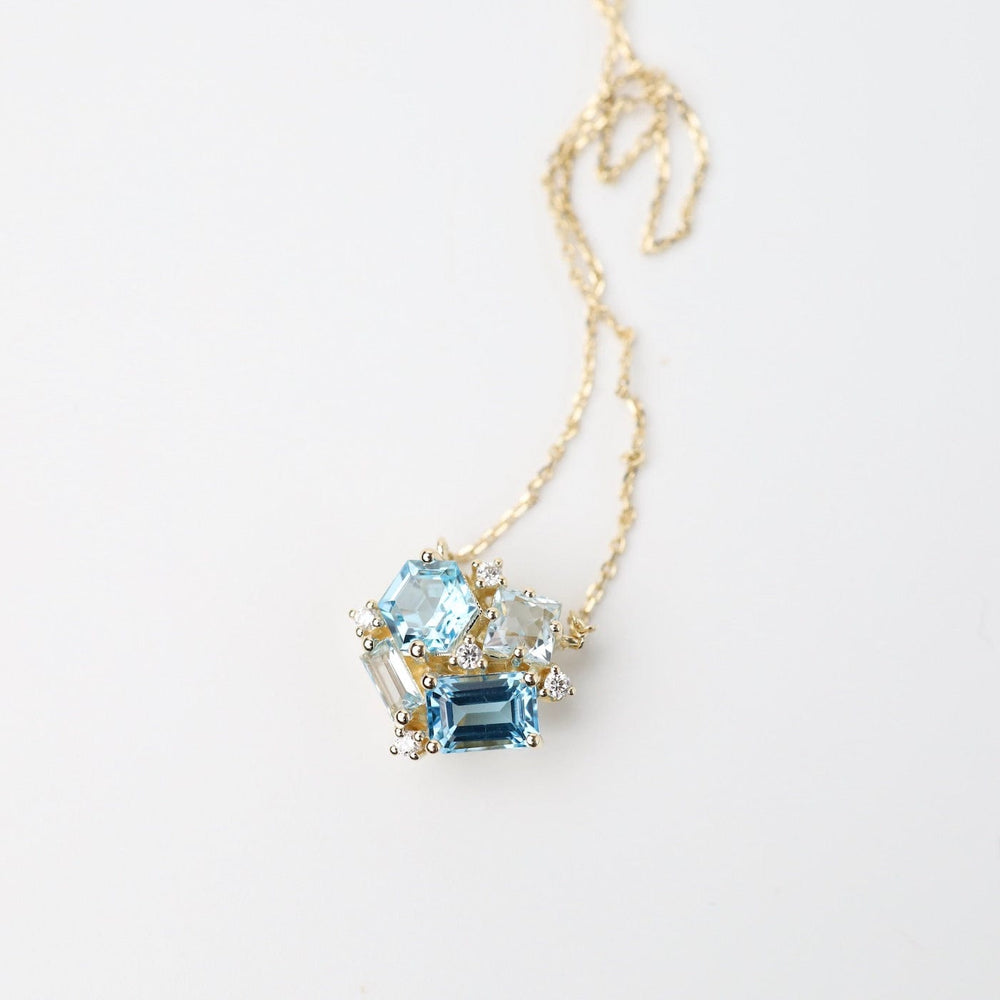 
                  
                    NKL-14K Yellow Gold Blue Cluster Necklace
                  
                