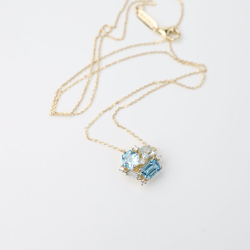 
                  
                    NKL-14K Yellow Gold Blue Cluster Necklace
                  
                