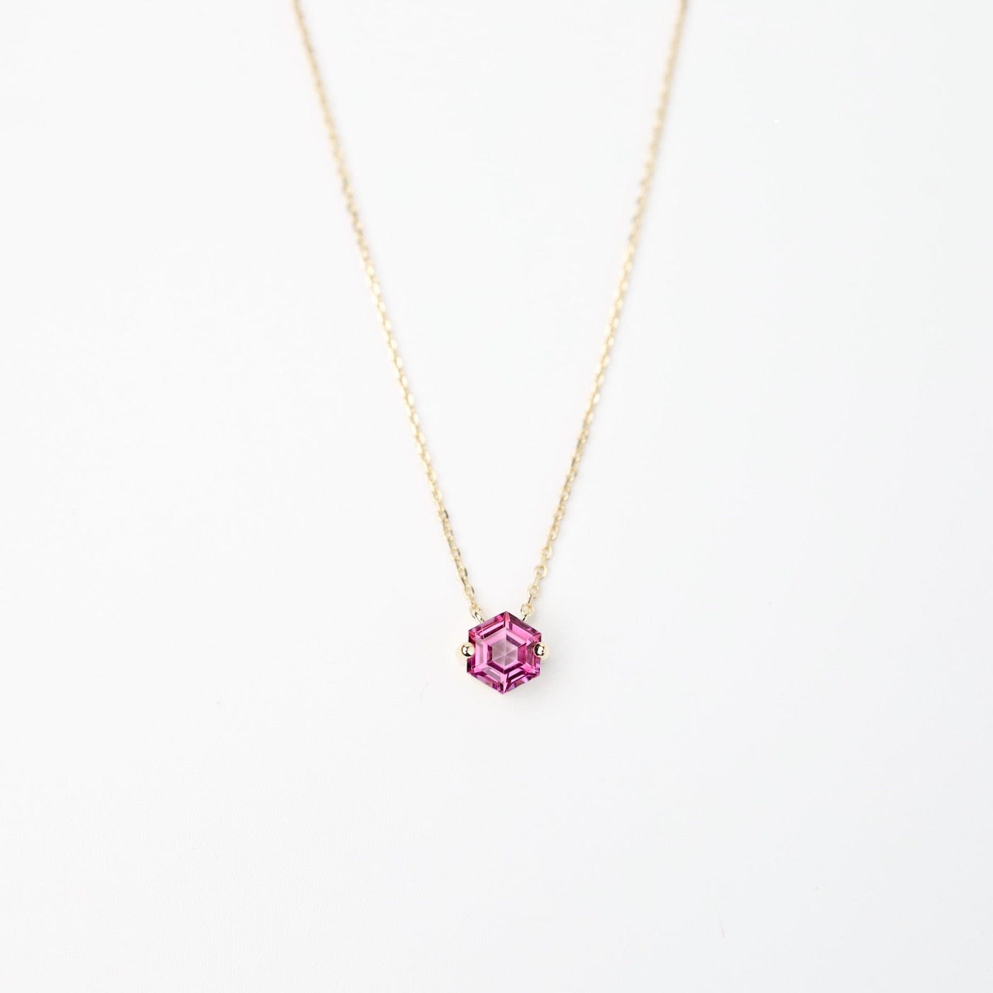 Load image into Gallery viewer, NKL-14K Yellow Gold Hexagon Pink Topaz Necklace
