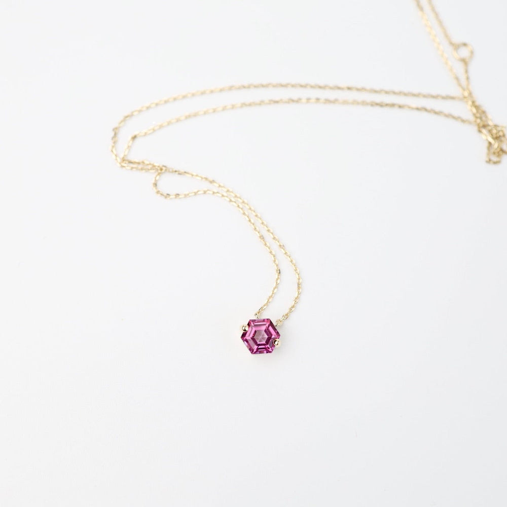 
                      
                        NKL-14K Yellow Gold Hexagon Pink Topaz Necklace
                      
                    